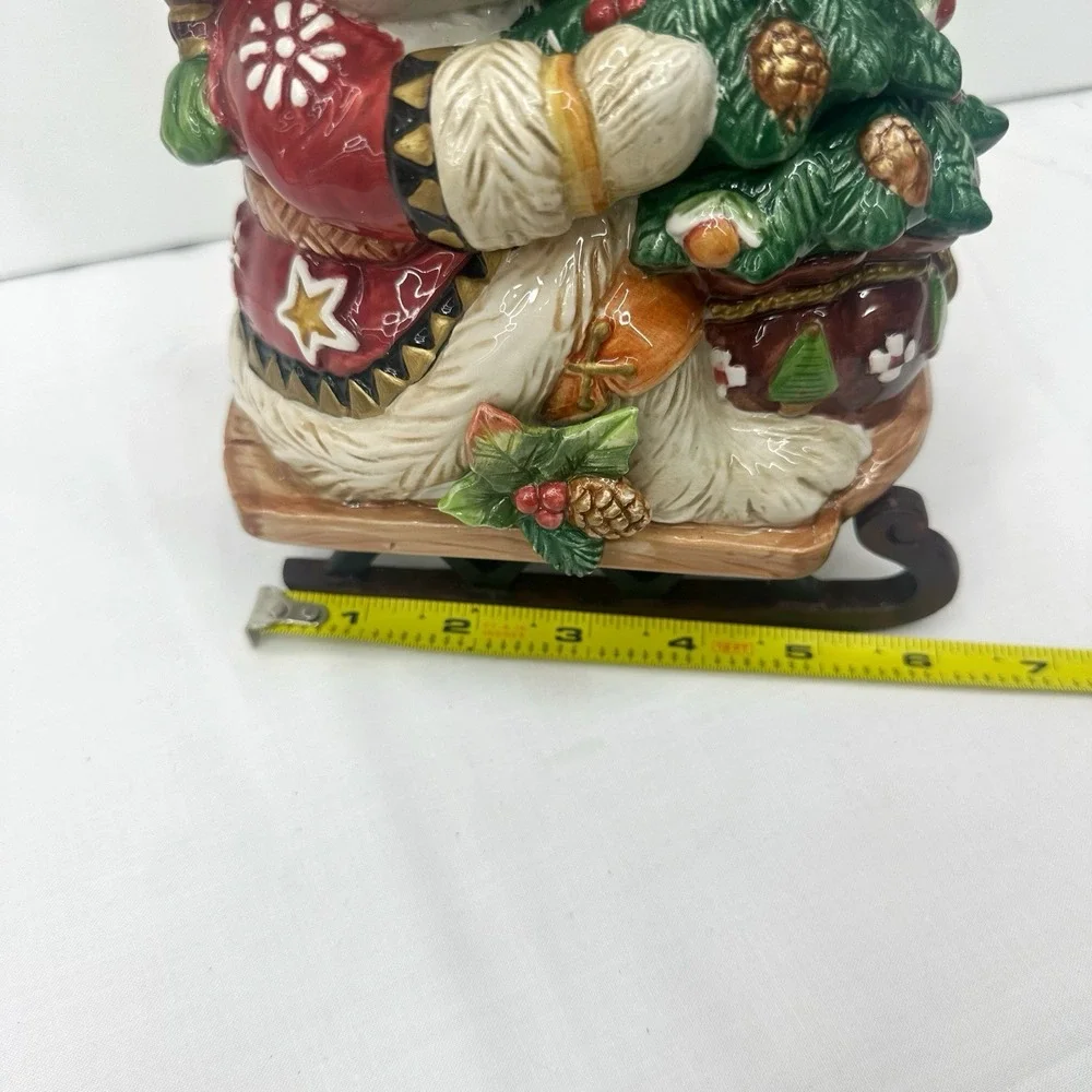 Fitz and Floyd Christmas Lodge Rabbit On A Sleigh With Tree Cookie jar W / Box‎
